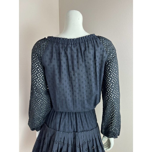 NEW Roller Rabbit Black Arista Dress Eyelet Ruffle Smock Long Sleeve Mini Boho S - Picture 7 of 14